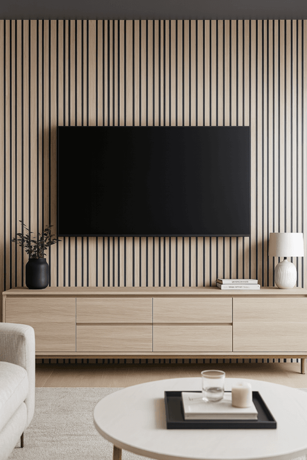 Akoestisch wandpaneel White Oak met zwart vilt