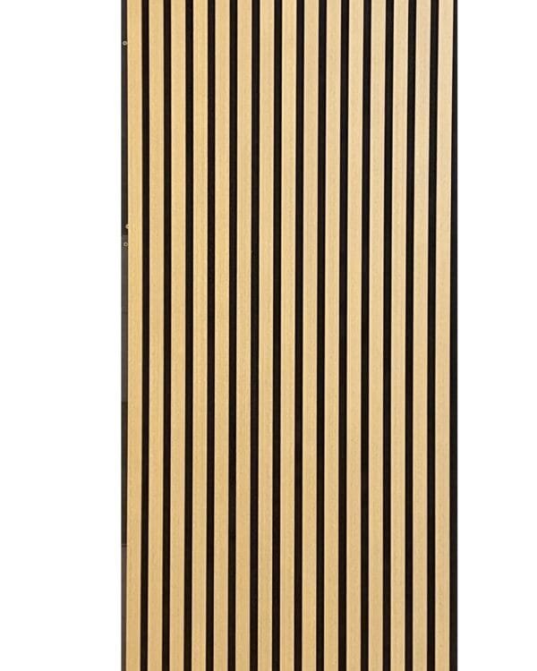 Akoestisch paneel gerookt eiken 280x60 cm met 3-zijdig fineer en verticale lattenstructuur